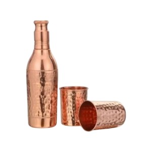 Bouteille d'eau traditionnelle indienne vintage en cuivre pur, imprimé floral rouge, 1000 ml, ayurvédique, anti-fuite, pour la santé - Product Image 5