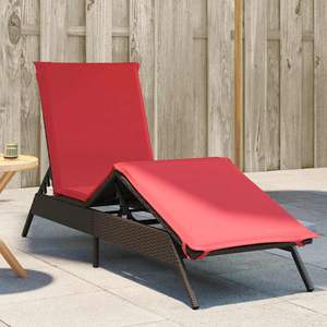 Chaise longue de patio en rotin PE marron et rouge pour 1 personne - Product Image 1