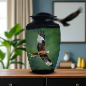 Black Aluminum Cremation Urn Bird Memorial <b>Ashes</b> Vessel Customizable American Style Burial <b>Keepsake</b> - Product Image 1