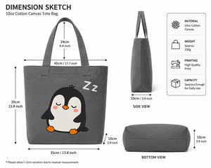 Sac fourre-tout en toile imprimé pingouin endormi, mignon et tendance, pour le shopping et les voyages, toutes saisons - Product Image 2