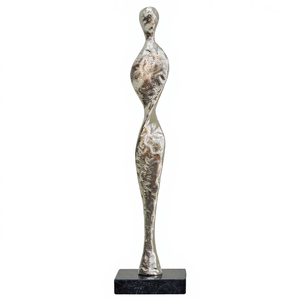 Estatua Moderna Abstracta de Figura Humana en Aluminio, Escultura Metálica Elegante Hecha a Mano sobre Base de Mármol Negro para Decoración de Hogar u Oficina - Product Image 1