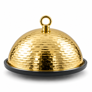 Luxury Golden Hammered Chocolate <b>Stand</b> with Glass Dome for Restaurants Hotels Weddings & Events Custom Sizes & Colors Available - Product Image 4