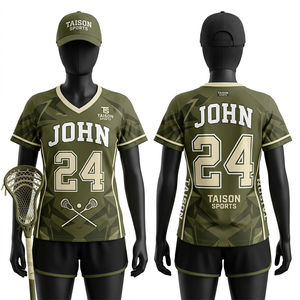 Maillot de lacrosse pour femme en polyester respirant 180 GSM, design camouflage vert olive, logo personnalisé par sublimation. - Product Image 1