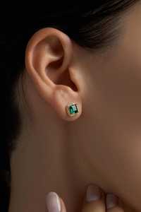 Pendientes cuadrados con esmeraldas para mujer, plata de ley 925, chapado en oro de 14 quilates, joyería verde minimalista, regalo - Product Image 6