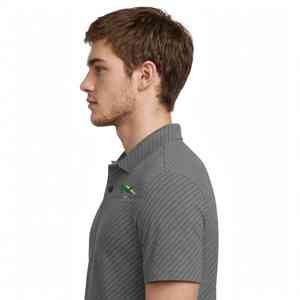 NEXTEX เสื้อโปโลลายทางแนวทแยงสำหรับทุกเพศสีเทาสีดำแขนสั้นคอปกติดกระดุม - Product Image 3