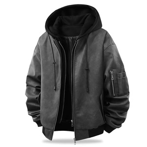 Combinaison de course de motocross authentique pour homme, veste à capuche en PU, manches longues, coupe-vent, tenue d'automne, noire - Product Image 1