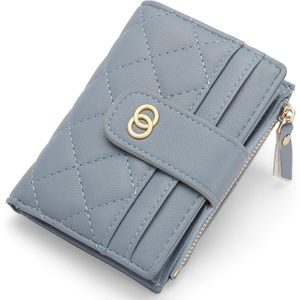 Portefeuille fin en cuir pour femme avec fermeture éclair et porte-monnaie, petit porte-cartes de crédit avec fenêtre d'identification - Product Image 1