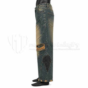 Pantalones Vaqueros Anchos para Hombre, Estilo Vintage, Desgastados, con Roturas en las Rodillas, Multipanel, Estilo Urbano - Product Image 4