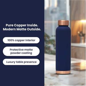 Navy Matte <b>Copper</b> Water <b>Bottle</b> Pure <b>Copper</b> <b>Drinking</b> <b>Bottle</b> Leakproof Reusable Ayurvedic Hydration Gift <b>Bottle</b> - Product Image 4