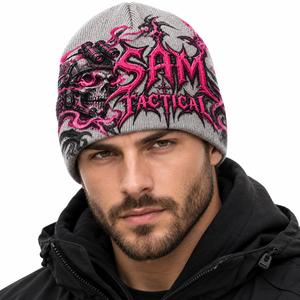 Gorro SAM TACTICAL Estilo Punk con Calavera Bordada, Gris y Rosa, para Hombre, Invierno, Aire Libre, 56-58CM, Precio Económico, Personalizable - Product Image 1