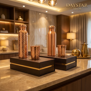 ชุดขวดน้ำทองแดง Daystar Trade 2 ชิ้น พร้อมแก้ว 2 ใบ แบบตีลาย พกพาสะดวก ใช้ซ้ำได้ เป็นมิตรกับสิ่งแวดล้อม แก้วน้ำคลาสสิกสำหรับกิจกรรมกลางแจ้ง - Product Image 2