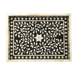 Chipset Floral de hueso Natural, bandeja para servir, decoración Rectangular para el hogar con incrustaciones de resina, excelente artesanía - Product Image 1