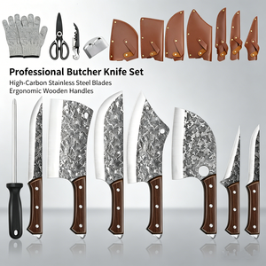 Couteau de <span class=keywords><strong>boucher</strong></span> de qualité supérieure, acier chinois à haute teneur en carbone, ensemble de couteaux de cuisine, manches en bois, multi-usages, avec sacs en nylon portables - Product Image 3
