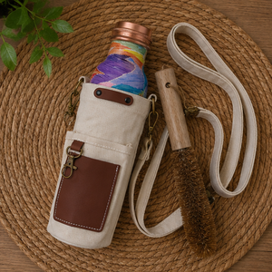 Bouteille en cuivre Premium Heritage Colorful Line avec étui en toile – Écologique, portable, multi-usage, pour la maison, avec dessous de verre et couvercles - Product Image 3