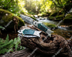 Couteau à lame non interchangeable de 7,5 pouces en acier Damas de qualité industrielle UA Supplies, 58 HRC, pointe tombante, manche en nid d'abeille et en acier, OEM - Product Image 4