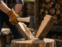 Hache à bois à double lame forgée à la main de qualité industrielle avec lame en acier inoxydable et manche en bois naturel pour fendre du bois de chauffage en extérieur