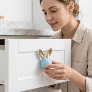 Cute Bunny Ear Resin <b>Drawer</b> Knob Blue Ball <b>Gold</b> Ears Kids Furniture Handle Nordic Style Decorative Cabinet <b>Pull</b> - Product Image 3