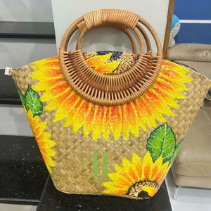 กระเป๋าสีดอกทานตะวัน กระเป๋าหญ้าทะเลแฮนด์เมด กระเป๋าถือฟาง Boho กระเป๋าชายหาดฤดูร้อน จาก HNH Craft Vietnam - Product Image 4