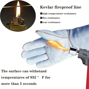 Gants de soudure en cuir de vachette de qualité supérieure, doublure en tissu aramide, ignifuges, pour la lutte contre les incendies, la construction, les barbecues - Product Image 2