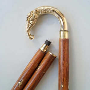 Vintage brass handle wooden <b>walking</b> cane for elegant support and classic gentleman fashion - Product Image 3