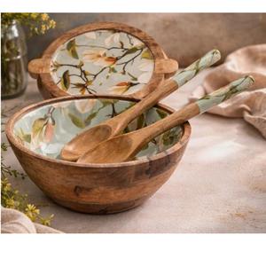 Tazón de Madera de Acacia con Diseño Impreso en Esmalte, Tazón para Ensalada, Sopa o Fruta, Tazones de Madera de Alta Calidad para Servir, Mezclar Ensaladas y Sopas - Product Image 4