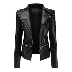Chaqueta de cuero para mujer al por mayor, estilo gabardina, con remaches y cremallera, cortavientos, impermeable, talla grande, a la moda, informal, para otoño - Product Image 4