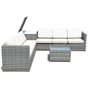 8-teiliges Gartenmöbel-Set aus Korbgeflecht mit Stauraum – Sofas, Kissen, Couchtisch & Aufbewahrungsbox – Outdoor- und Indoor-Möbel - Product Image 4