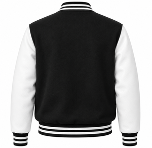 Chaqueta Varsity Negra y Blanca para Hombre SINEWY SPORTS, con Letras NY Bordadas, Estilo Preppy, Cuello Mao, Corte Regular, Reversible - Product Image 2