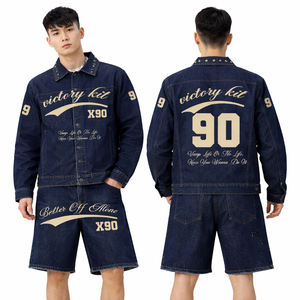 Conjunto de Mezclilla Vintage Lavada para Hombre, Modelo 2026, Chaqueta y Pantalones Cortos Marrones, Estilo Urbano Informal, Moda de Verano, Estilo Europeo y Estadounidense X90 - Product Image 5