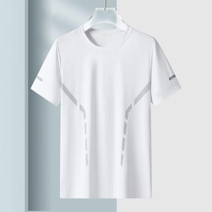 T-shirt homme personnalisé avec logo OEM, col rond, coupe ample, respirant, manches courtes, grande taille, en soie glacée. - Product Image 3