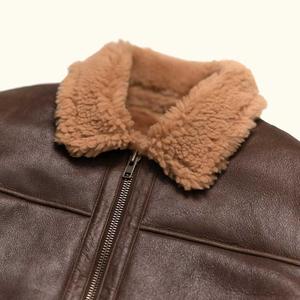 <b>Men's</b> Genuine Leather Sherpa <b>Lined</b> Bomber <b>Jacket</b> Windproof Winter Outerwear Warm Casual <b>Jacket</b> Custom Streetwear Wholesale - Product Image 4