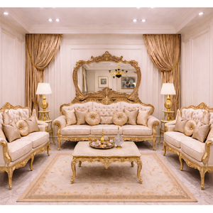 Juego de Sofás Clásico Maharaja Palace con Tapicería de Lujo Estilo Italiano, Muebles de Sala de Estar Tallados a Mano, Sofá con Acabado Dorado Clásico - Product Image 1