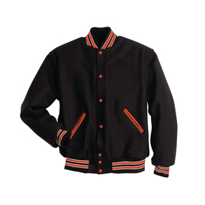 Veste universitaire noire pour homme avec bordure rouge, col rabattu, fermeture boutonnée, style preppy, vêtement d'automne, coupe classique - Product Image 1