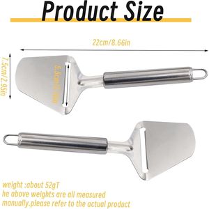 Lot de 2 petits trancheurs à fromage portables en acier inoxydable, éplucheurs et coupe-fromage argentés, outils de cuisine pour couper le beurre en blocs - Product Image 3