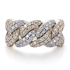 Anillo de Cadena Cubana para Hombre, Oro Sólido de 10K con Incrustaciones de Diamantes de Laboratorio Redondos, Joyería Hip Hop para Hombre - Product Image 3