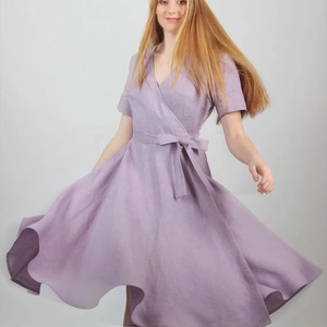 Nuevo Vestido Midi Cruzado de Algodón con Cuello en V y Manga Corta, Estilo Línea A, para Invitadas de Boda, Dama de Honor Romántica, para Mujer - Product Image 1