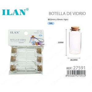 Bottiglia in vetro ILAN con tappo in sughero 22mm X 30mm 5ml per oli essenziali e fragranze - Product Image 1