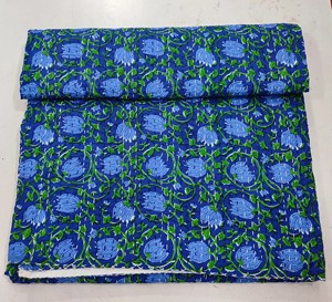 Traditional Blue Printed Patchwork Floral Cotton <b>Quilted</b> <b>Throw</b> Cover Hand-Stitched Eco-Friendly All-Season Wedding Home - Product Image 1