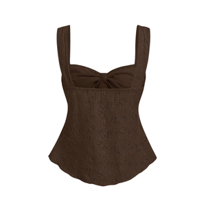 Haut Cami sans bretelles en dentelle marron pour femme, avec nœud sur le devant, sans manches, style peplum, respirant, élégant, pour l'été, décontracté, pour les fêtes, chic et tendance - Product Image 2