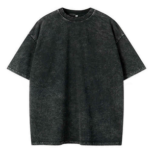 T-shirt en coton lavé uni surdimensionné pour homme, col rond, manches courtes, vêtements décontractés - Product Image 1