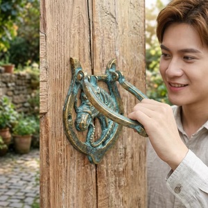 ที่เคาะประตูรูปหัวม้าแบบดั้งเดิม ทำจากเหล็กหล่อ ตกแต่งทางเข้าบ้าน สไตล์เรียบง่าย ทนทาน วัสดุโลหะ รูปทรงแปลกตา - Product Image 2
