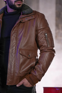 Vestes pour hommes, tendance, de haute qualité, en cuir véritable, veste de motard, OEM, logo personnalisé, col en fourrure, vente en gros pour hommes - Product Image 6