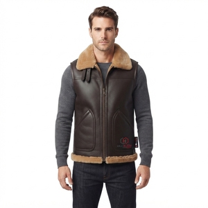 Chaleco de Aviador de Cuero Genuino para Hombre Hashbloom con Forro de Piel, Cierre de Cremallera Resistente al Viento, Ropa de Abrigo Otoño/Invierno, Estilo Motero - Product Image 1