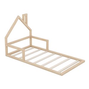 Letto in Legno Naturale a Forma di Casa con Testiera per Cameretta Bambini, Misura Singola - Product Image 6