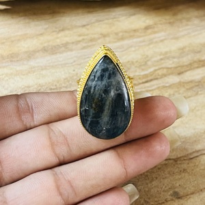 Fashionable Brass Large <b>Ring</b> Labradorite 18k Gold Plated Statement <b>Ring</b> Filigree Texture <b>Chunky</b> Wholesale Handmade Women <b>Ring</b> - Product Image 6