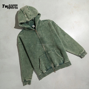 Sudadera con capucha y cremallera Twill Sports, verde lavado, de algodón polar, personalizada, con lavado ácido vintage para hombre, invierno 2026 - Product Image 3