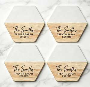 Handmade Wooden Marble <b>Table</b> <b>Coaster</b> Set Luxury Decorative Beverage Accessories for Kitchen Dining Area - Product Image 1