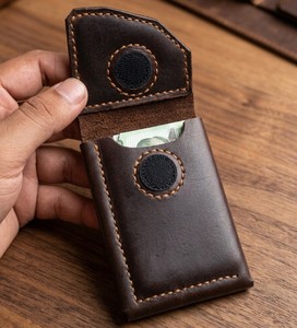 Portefeuille magnétique fin en cuir véritable 100% pur, fermeture vintage, porte-cartes, 4,9 pouces, portable pour homme, usage quotidien - Product Image 1