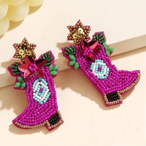 Pendientes colgantes bohemios con cuentas para mujer, joyería de moda para boda, pendientes de botón rosas con engaste de garra - Product Image 1