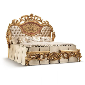 Envío Gratis: Juego de Dormitorio de Lujo en Madera de Caoba Sólida con Tapicería Dorada, Estilo Antiguo, Tamaño King, Muebles de Dormitorio Europeos Tallados - Product Image 2